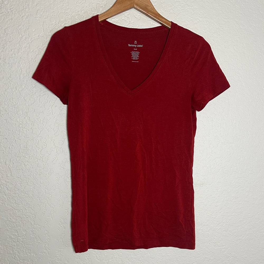 Tommy John Short Sleeve V Neck Tee Rust Burnt Orange Women’s Cut Small